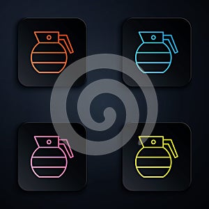 Color neon line Hand grenade icon isolated on black background. Bomb explosion. Set icons in square buttons. Vector