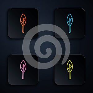 Color neon line Indian feather icon isolated on black background. Native american ethnic symbol feather. Set icons in