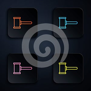 Color neon line Judge gavel icon isolated on black background. Gavel for adjudication of sentences and bills, court