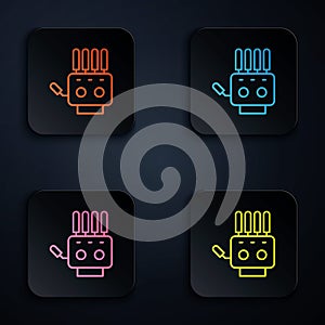 Color neon line Mechanical robot hand icon isolated on black background. Robotic arm symbol. Technological concept. Set
