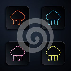 Color neon line Network cloud connection icon isolated on black background. Social technology. Cloud computing concept