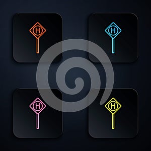 Color neon line Parking icon isolated on black background. Street road sign. Set icons in square buttons. Vector