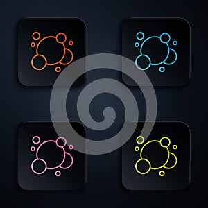 Color neon line Soap water bubbles icon isolated on black background. Set icons in square buttons. Vector