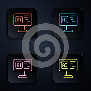 Color neon line Software, web developer programming code icon isolated on black background. Javascript computer script