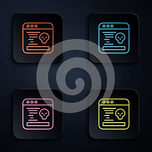 Color neon line System bug concept icon isolated on black background. Code bug concept. Bug in the system. Bug searching