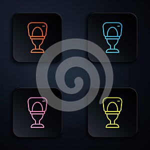 Color neon line Toilet bowl icon isolated on black background. Set icons in square buttons. Vector