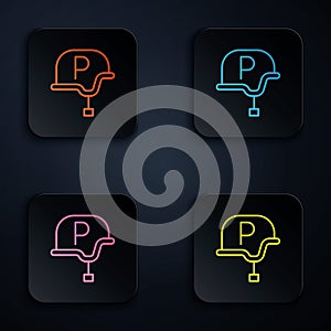 Color neon line War journalist correspondent icon isolated on black background. Live news. Set icons in square buttons