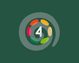 Color number 4 logo icon vector design. Hub frame numeral logotype.
