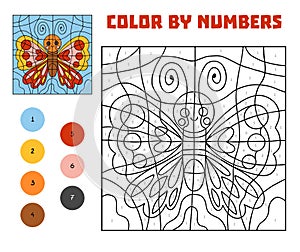 Color by number, education game, Butterfly