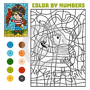 Color by number, education game, Pirate and parrot