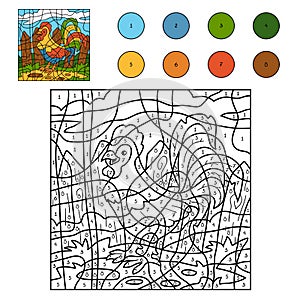 Color by number: farm animals (rooster, cock)