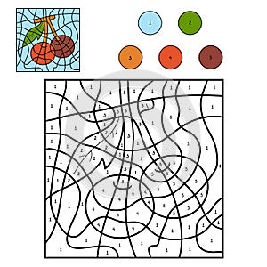 Color by number, fruits and vegetables (cherry)