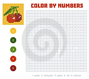 Color by number, fruits and vegetables, cherry