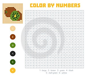 Color by number, fruits and vegetables, kiwi