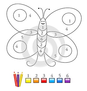 Color by number game: butterfly photo