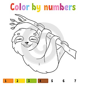 Color by numbers. Coloring book for kids. Cheerful character. Vector illustration. Cute cartoon style. Hand drawn. Fantasy page