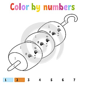 Color by numbers. Coloring book for kids. Vector illustration. Cartoon character. Hand drawn. Worksheet page for children.
