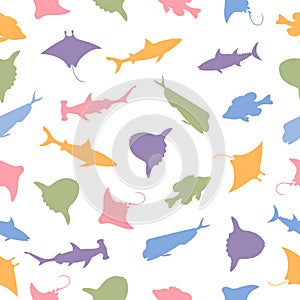 Fish seamless pattern. Vector color image background.