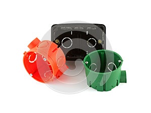 Color Ñontainers for electric wiring mounting isolated closeup