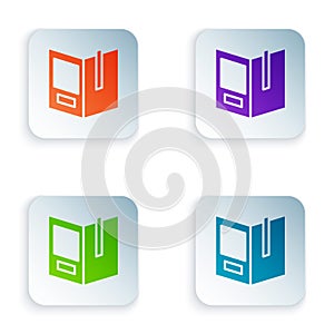 Color Open book icon isolated on white background. Set colorful icons in square buttons. Vector Illustration