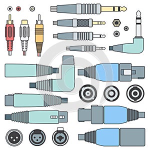 Color outline various audio connectors and inputs set