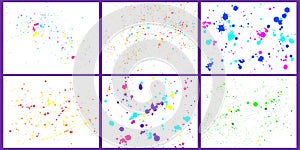 Color paint splatter background. Paint bright splashes and drops. Decorative abstract brush inkblots set