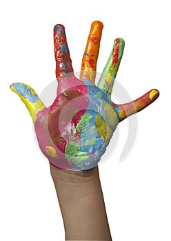 Color painted child hand