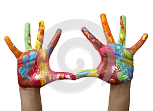 Color painted child hand