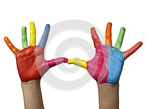 Color painted child hand