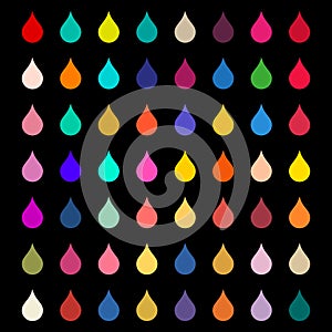 Color palette of 64 different colors. Flat vector illustration isolated on black