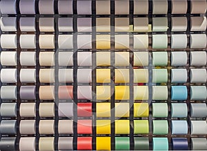 Color palette. Display with colored paint pantones for interior decoration. Multicolored square bars painted with paints