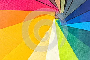 Color palette guide. Colored textured paper samples swatch catalog. Bright and juicy rainbow colors. Beautiful abstract background