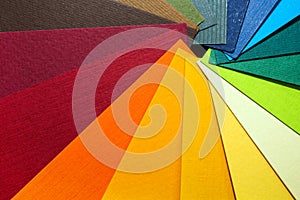 Color palette guide. Colored textured paper samples swatch catalog. Bright and juicy rainbow colors. Beautiful abstract background