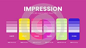 Color palette in Impression colour theme collections. Color inspiration or colour chart with codes number. Color combination set