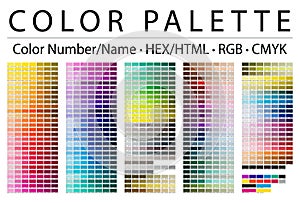 Color Palette. Print Test Page. Color Chart Table. Color Numbers or Names. RGB, CMYK, HEX HTML codes. Vector color palette photo