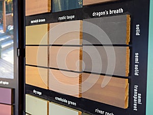 Color palette sample hanging in display in home improvement store