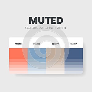 Muted color palette or color schemes are trends combinations and palette guides. Example of table color shades in RGB
