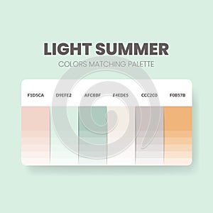 Color palette in a Summer colour themed collections. Color scheme or colors chart template. Color combination set of RGB