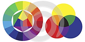 color palette on white background. Graphic color background. Circle triangle. Vector illustration. Stock image.