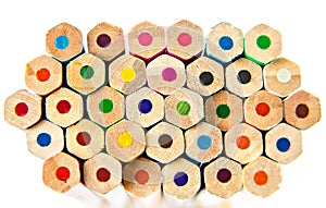 Color palette wooden crayon pencils at white background