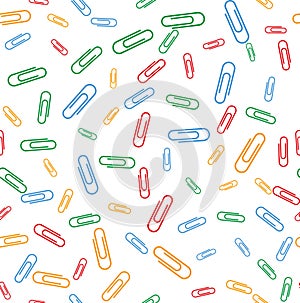 Color Paper clip icon isolated seamless pattern on white background. Vector