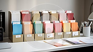 color papers on a desk