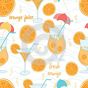 Color pattern contemporary classics summer orange cocktails on white background with light blue waves.