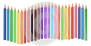 realistic multi colored pencils. sharpened pencils various lengths with rubber sharpener pencil