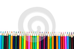 Color pencil with copy space isolated on whtie background,education frame concept, frame of colourful pencil for background