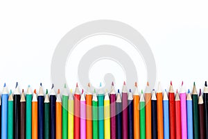 Color pencil with copy space isolated on whtie background,education frame concept, frame of colourful pencil for background