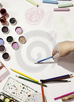 Color pencil, paint, handmade at work