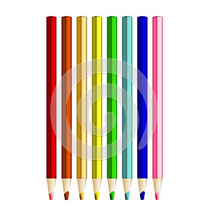 Color pencils in arrange in color row on white background