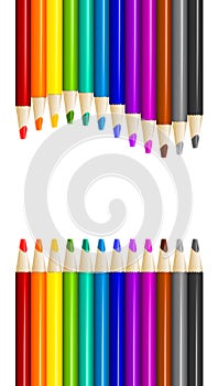 Color pencils in arrange in color row on white background