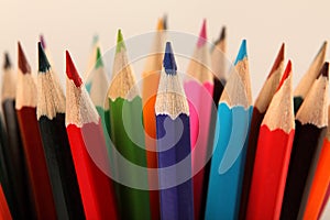 Color pencils background. Selective focus
